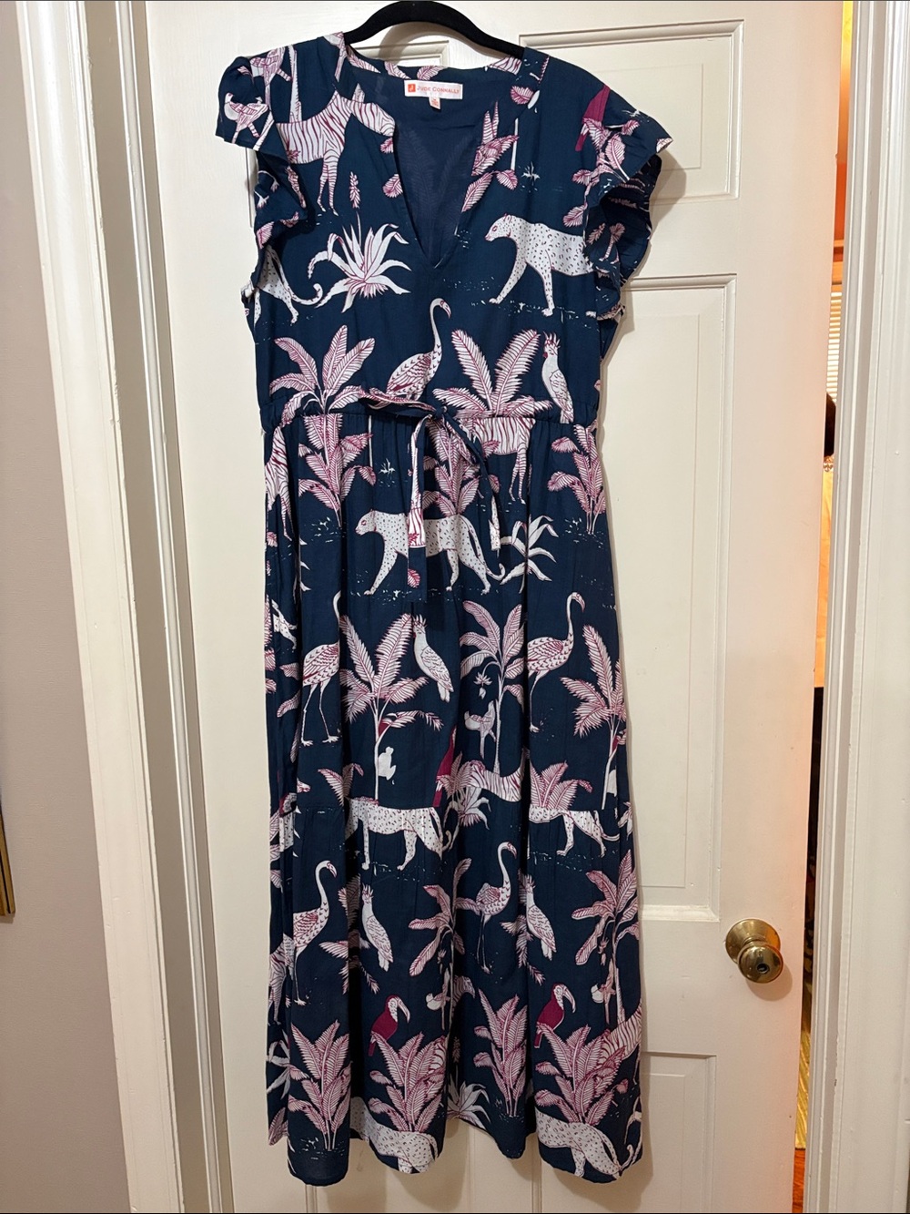 Jude Connally Navy Maxi Dress with Pink Animal & Palm Print